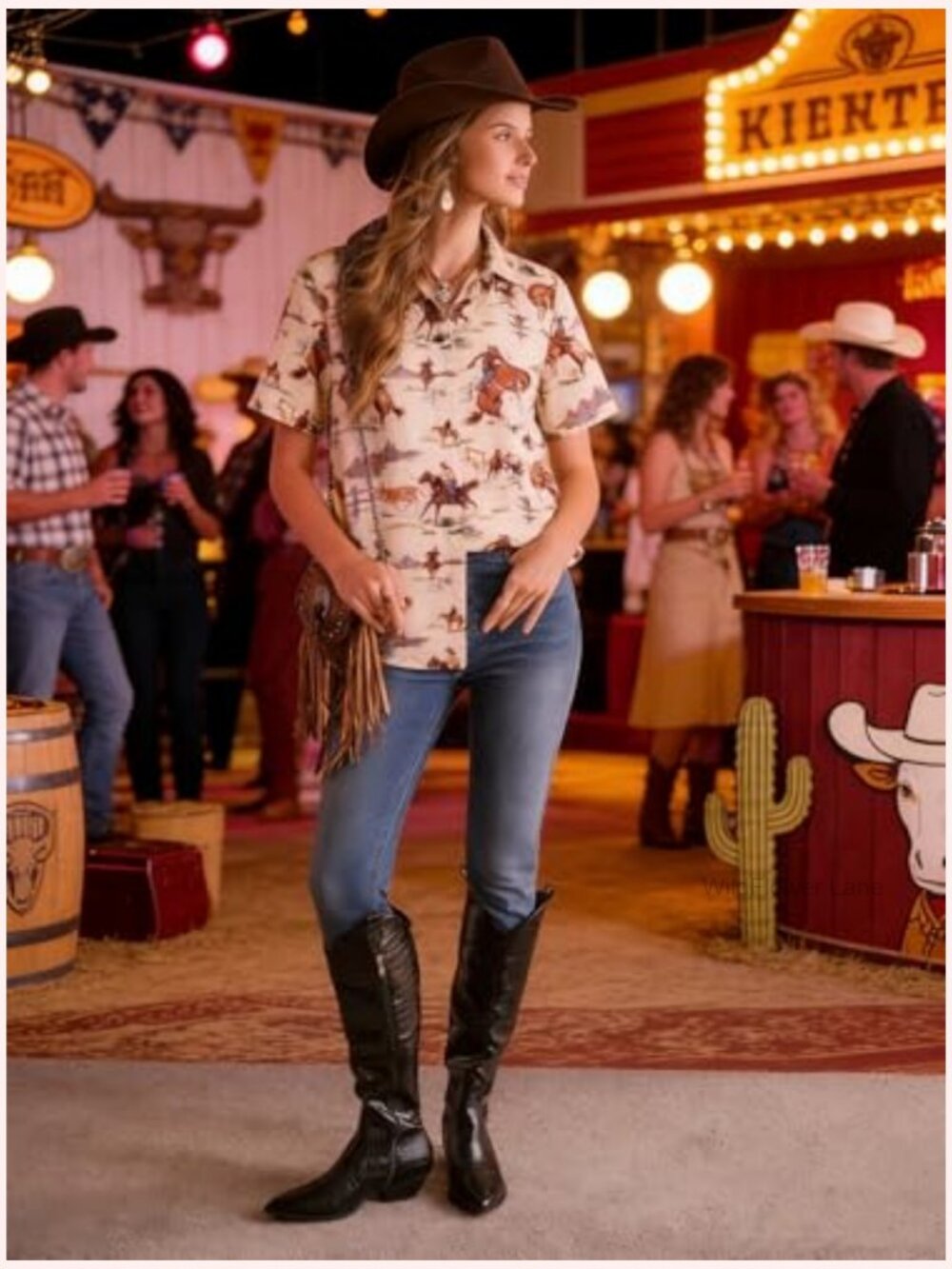 Women's Western Cowgirl Button Down Short Sleeve Blouse - Picture 3 of 6